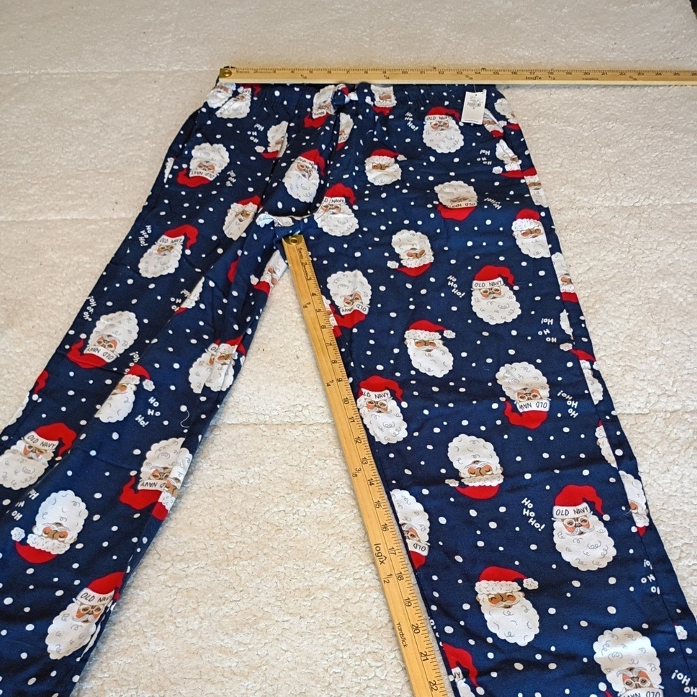 Old Navy Pajama Pants Mens Medium Blue NWT Santa Claus Holiday Drawstring Poplin